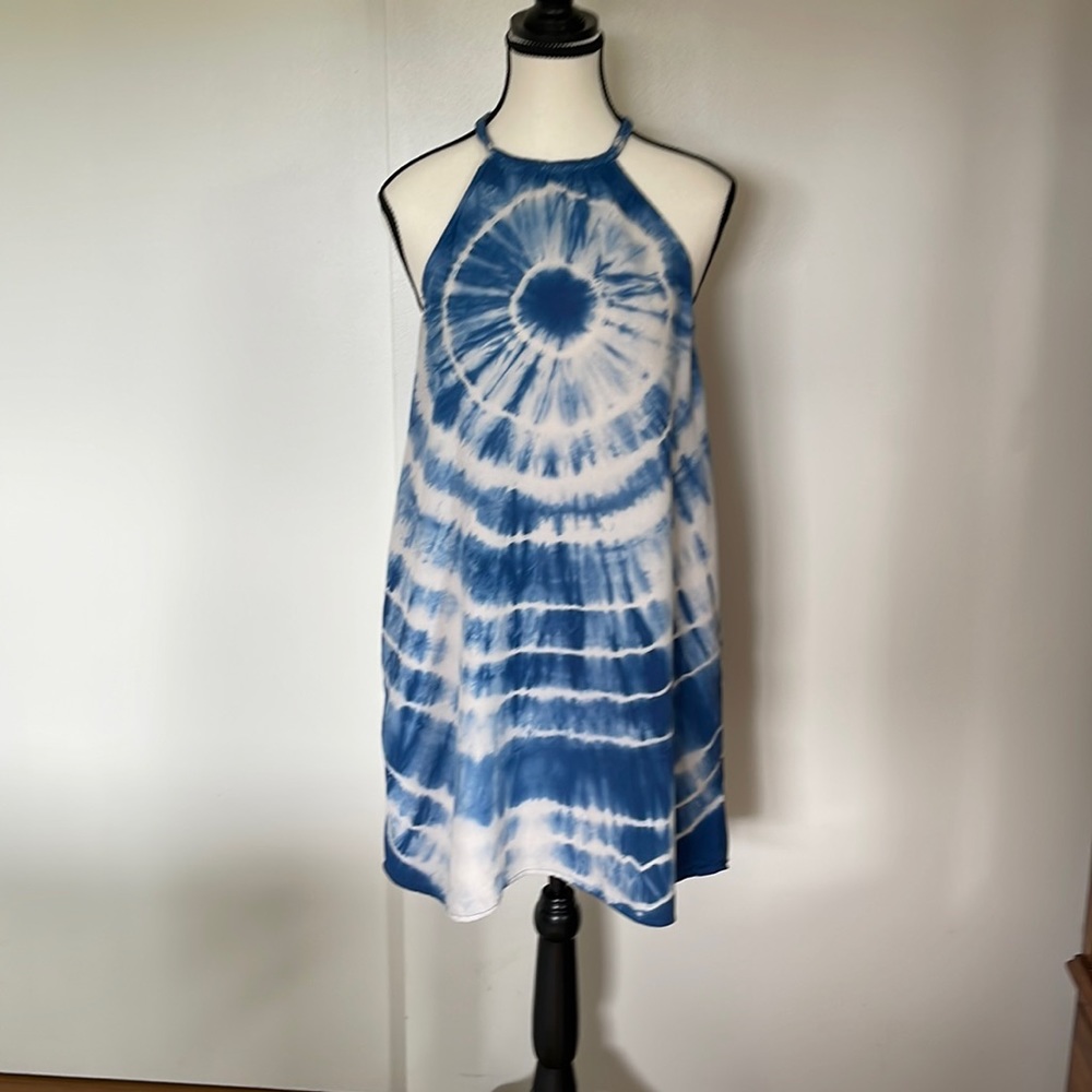 American Eagle Outfitters Size XS Tie Dye Halter Dress Blue and White